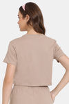 Rosaline Crop Length Loungewear Top - Light Taupe — thumbnail 3